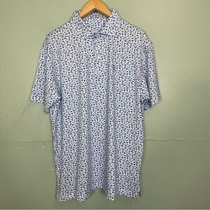 Rhoback Planes Men's White Polo with Blue Micro Print